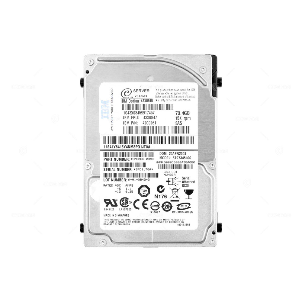 ST973451SS SEAGATE 73.4GB 15K SAS 3G 2,5" SFF HARD DRIVE 9MB066-039, 43X0845, 43X0847, 43C0261